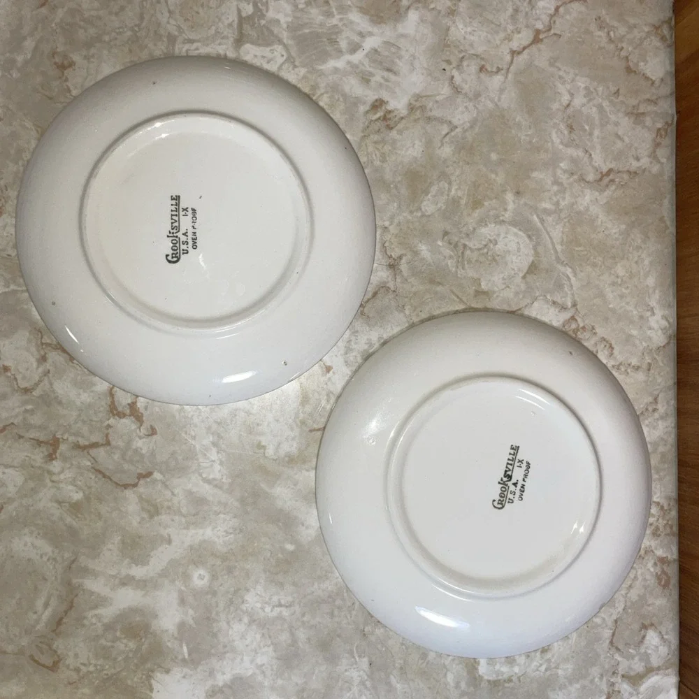 Pair of MINT! Crooksville‎ vintage saucers white roses with leaves, USA I-X
